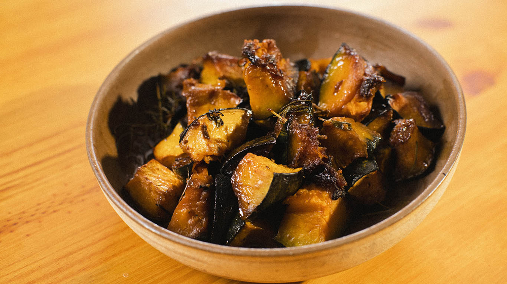 Abóbora assada com shoyu e mel