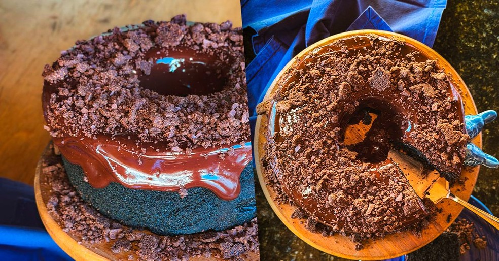 Bolo cacau black com ganache e crumble
