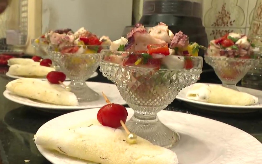Vinagrete de polvo com tapioca torrada