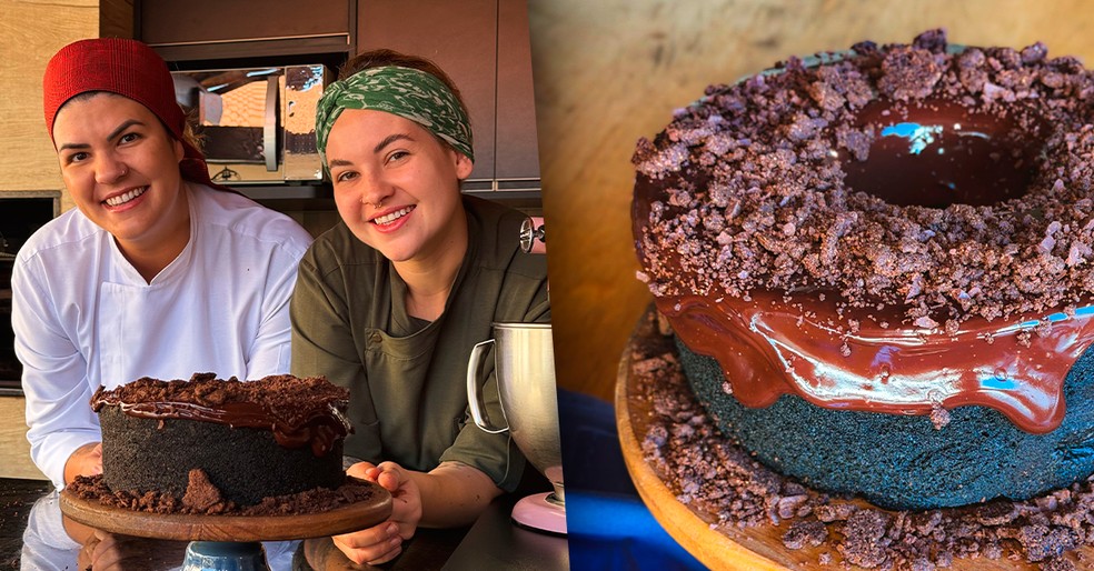 Chefs Alana e Larissa ensinam a fazer bolo cacau black com cobertura de ganache e crumble