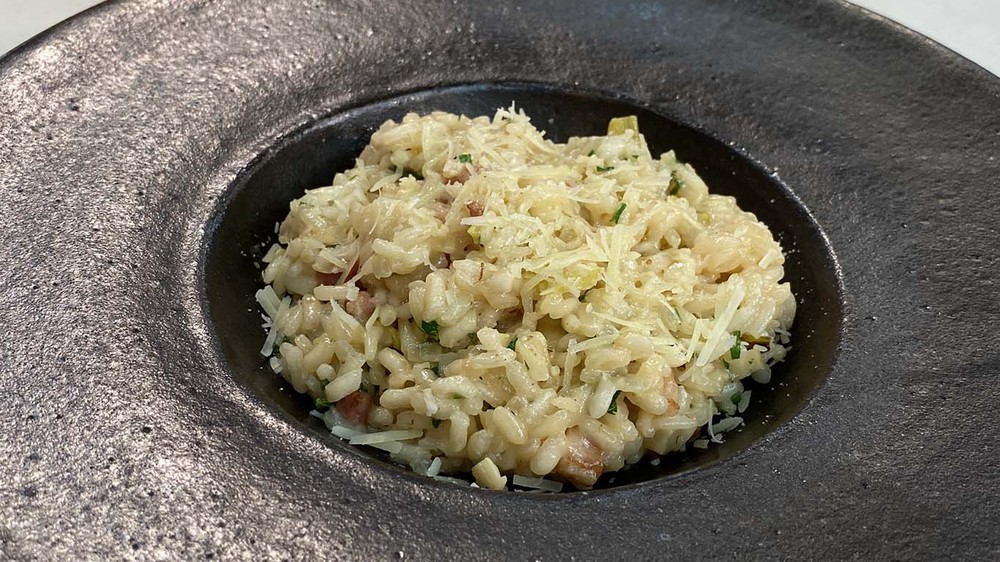 Risoto de bacon e parmesão do Vitor diCastro